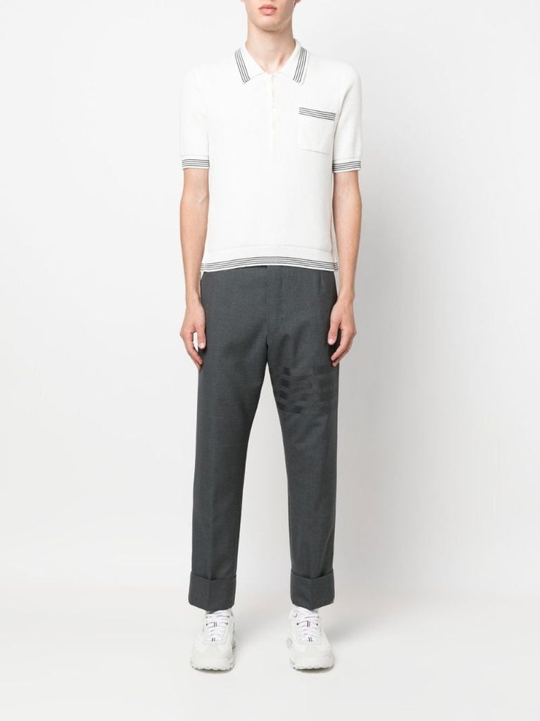 White Waffle-knit Cotton Polo Shirt