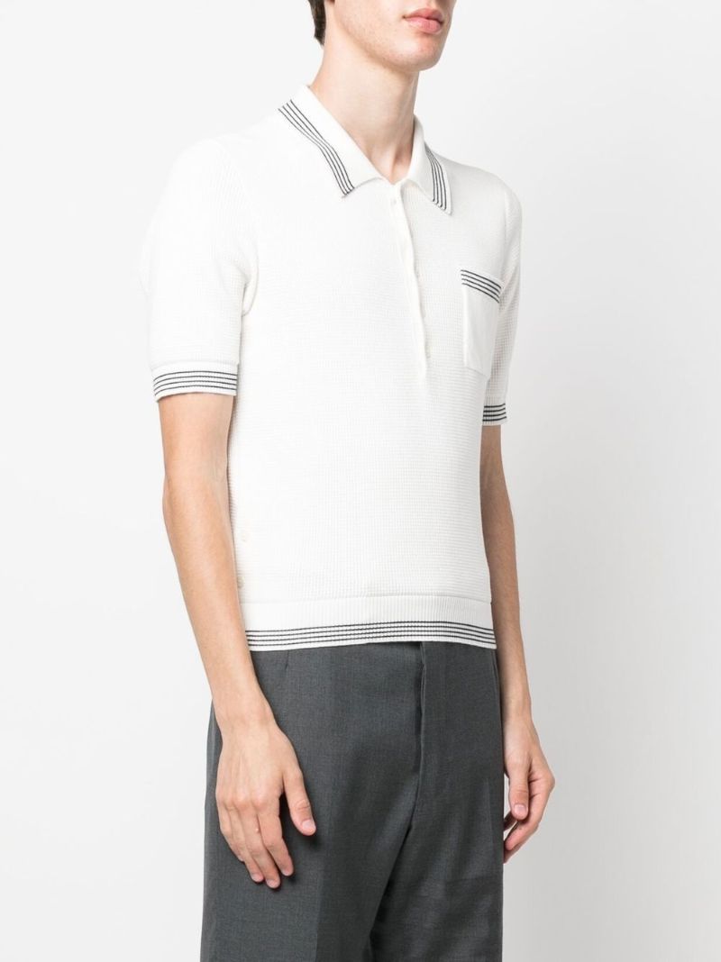 White Waffle-knit Cotton Polo Shirt