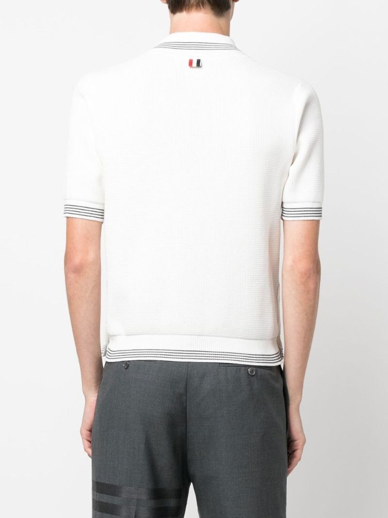 White Waffle-knit Cotton Polo Shirt