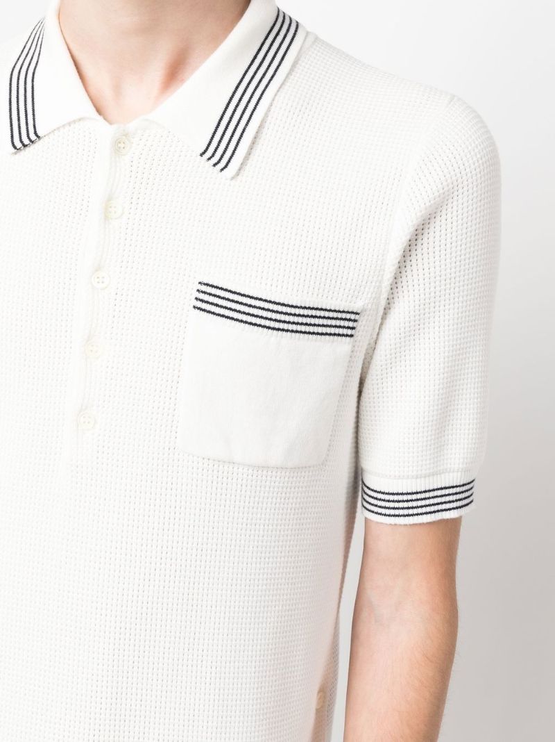 White Waffle-knit Cotton Polo Shirt
