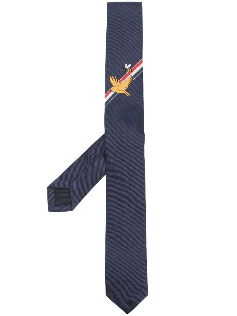 Blue Cartoon Embroidered Silk Tie