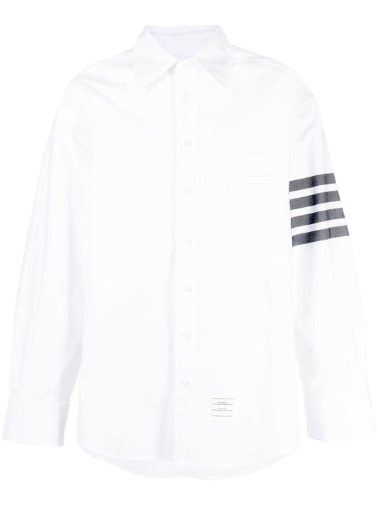 White 4-bar Cotton Shirt