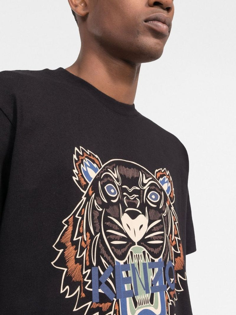 Black Tiger Head Print T-shirt