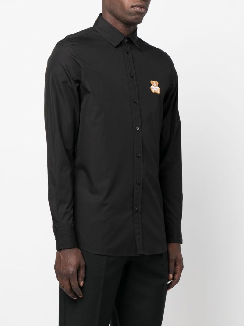 Black Teddy Bear-motif Cotton Shirt