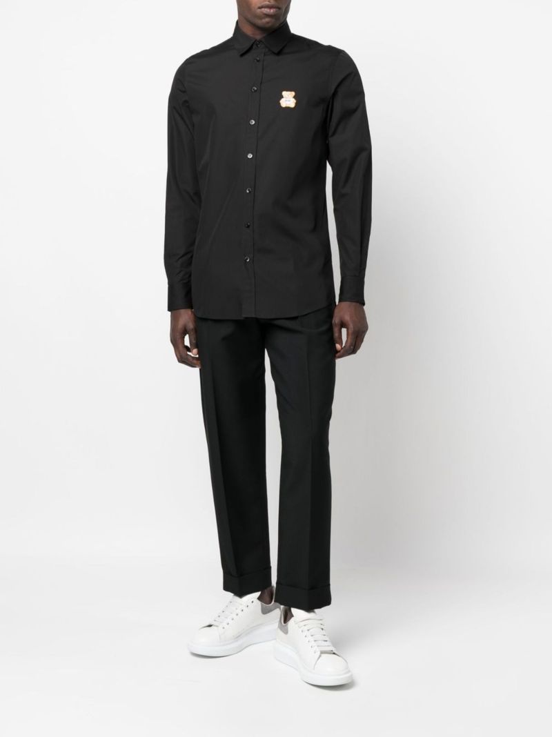 Black Teddy Bear-motif Cotton Shirt
