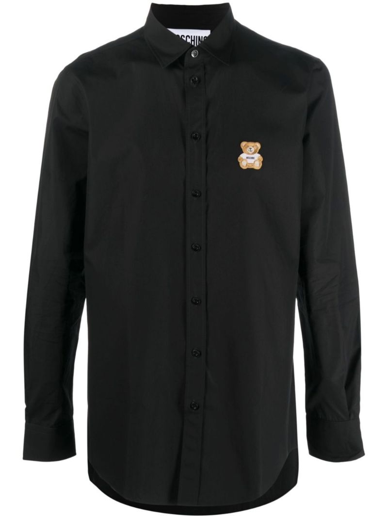 Black Teddy Bear-motif Cotton Shirt