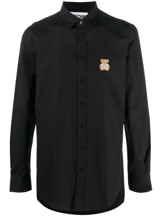 Black Teddy Bear-motif Cotton Shirt