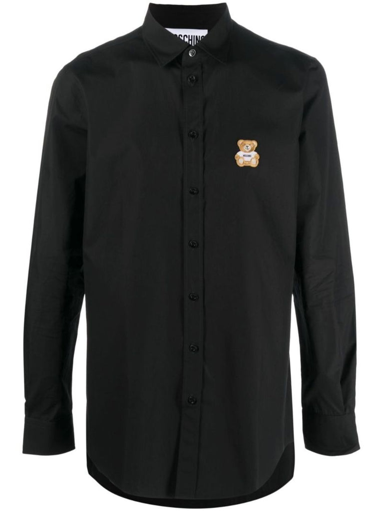Black Teddy Bear-motif Cotton Shirt