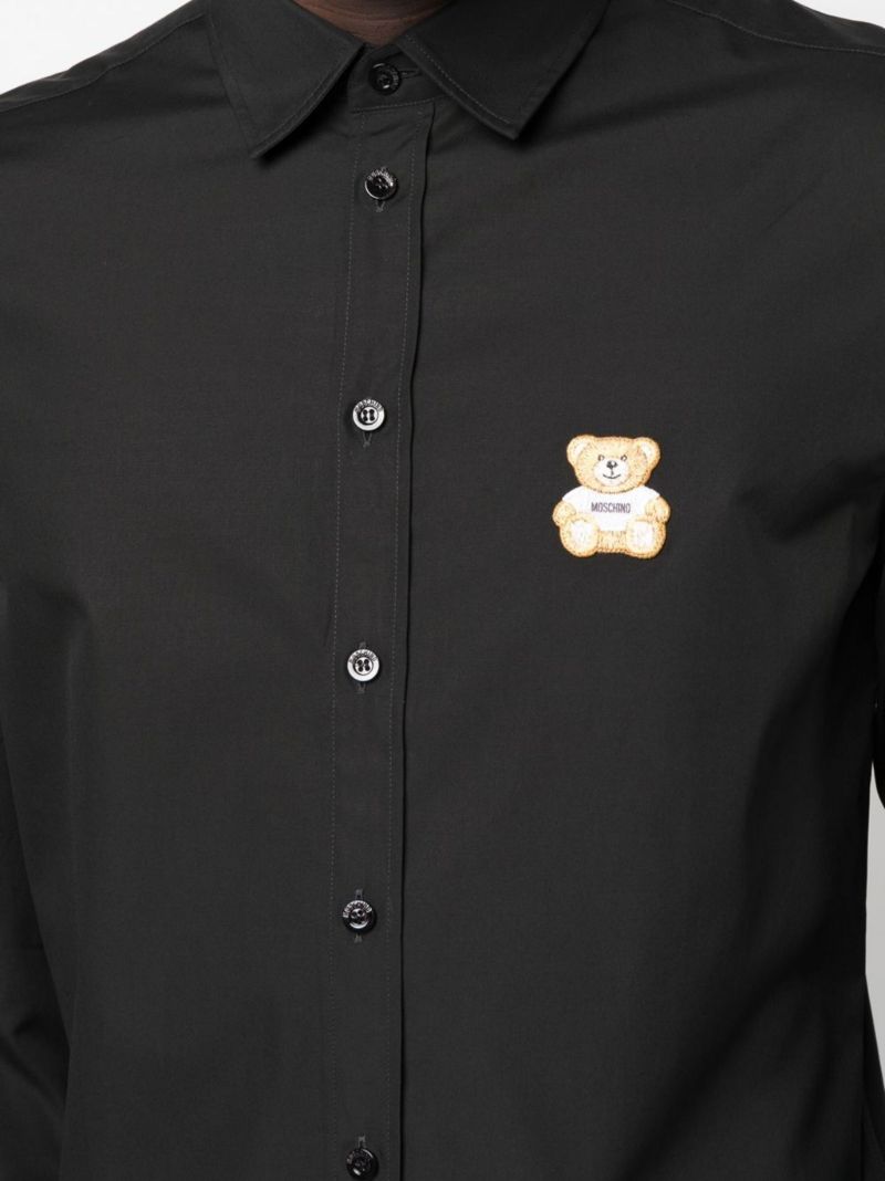 Black Teddy Bear-motif Cotton Shirt