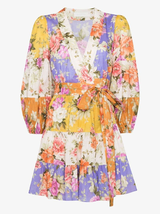 Yellow Pattie Floral Print Cotton Mini Dress