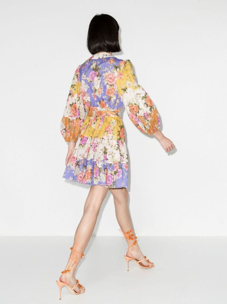 Yellow Pattie Floral Print Cotton Mini Dress