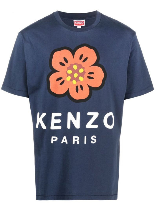 Blue Boke Flower Print T-shirt