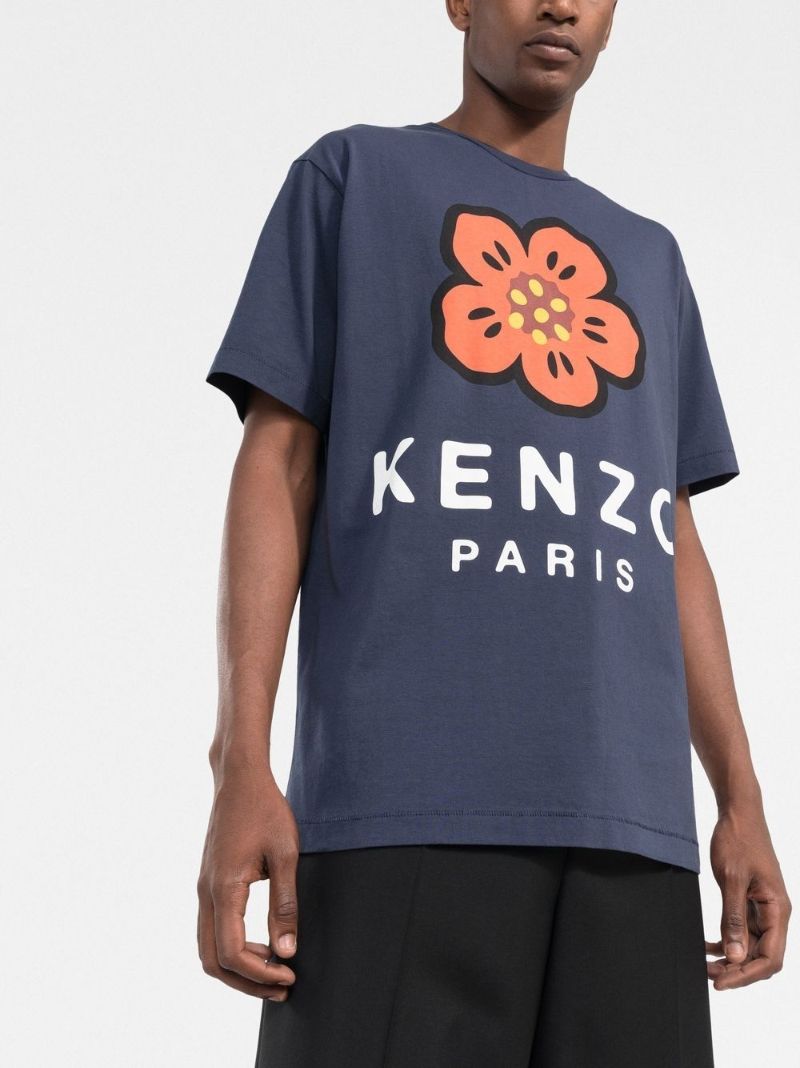 Blue Boke Flower Print T-shirt