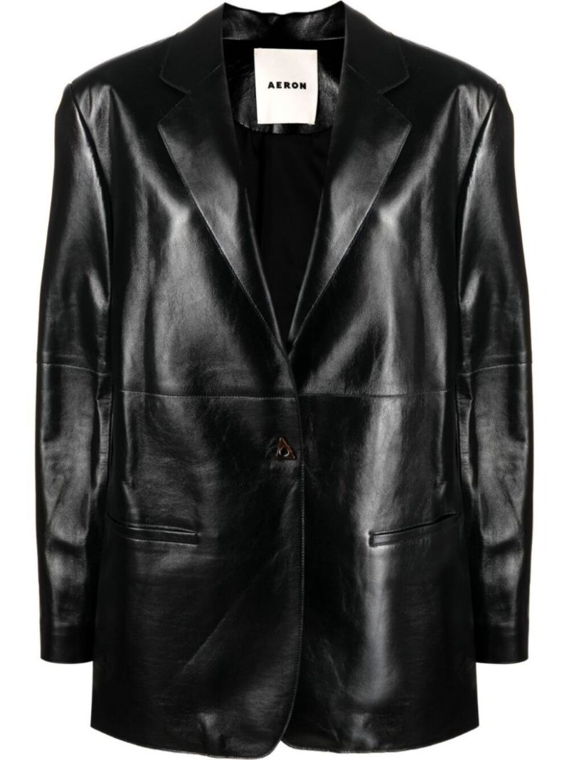 Black Mercedes Single-breasted Leather Blazer