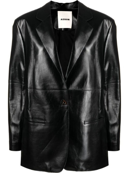 Black Mercedes Single-breasted Leather Blazer