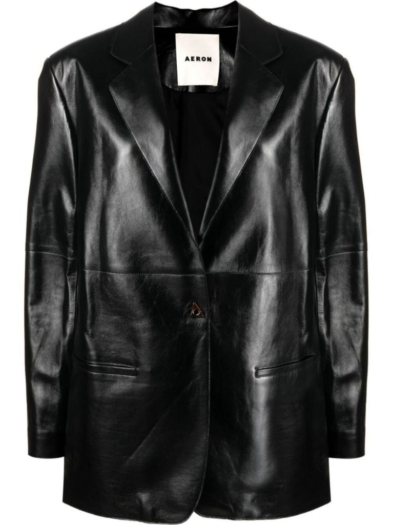 Black Mercedes Single-breasted Leather Blazer