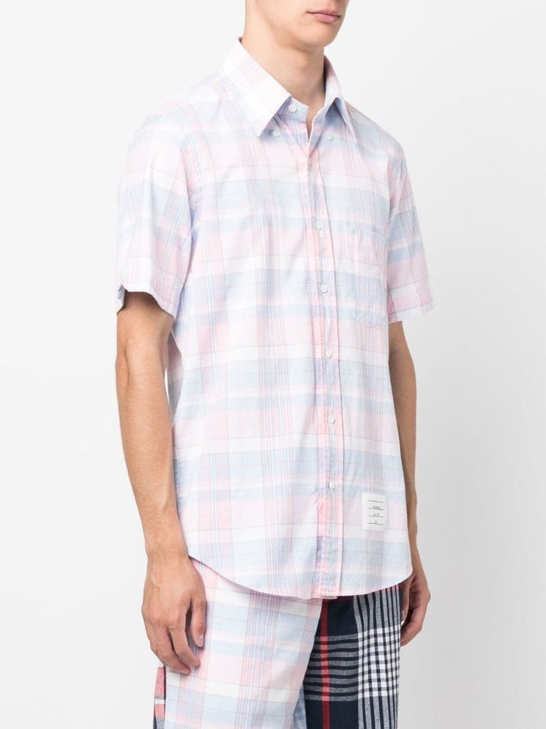 Pink Check Print Short Sleeve Shirt