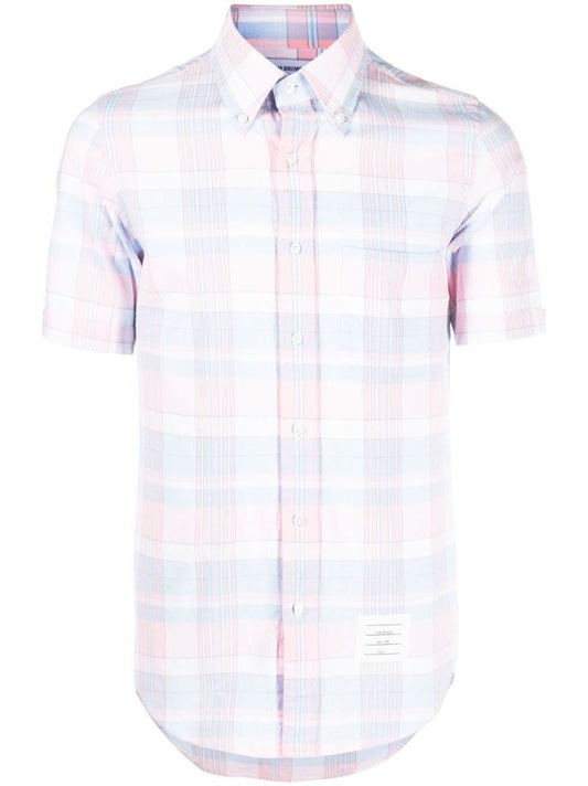 Pink Check Print Short Sleeve Shirt