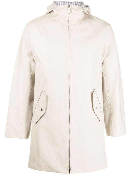 Beige Zip-up Hooded Raincoat