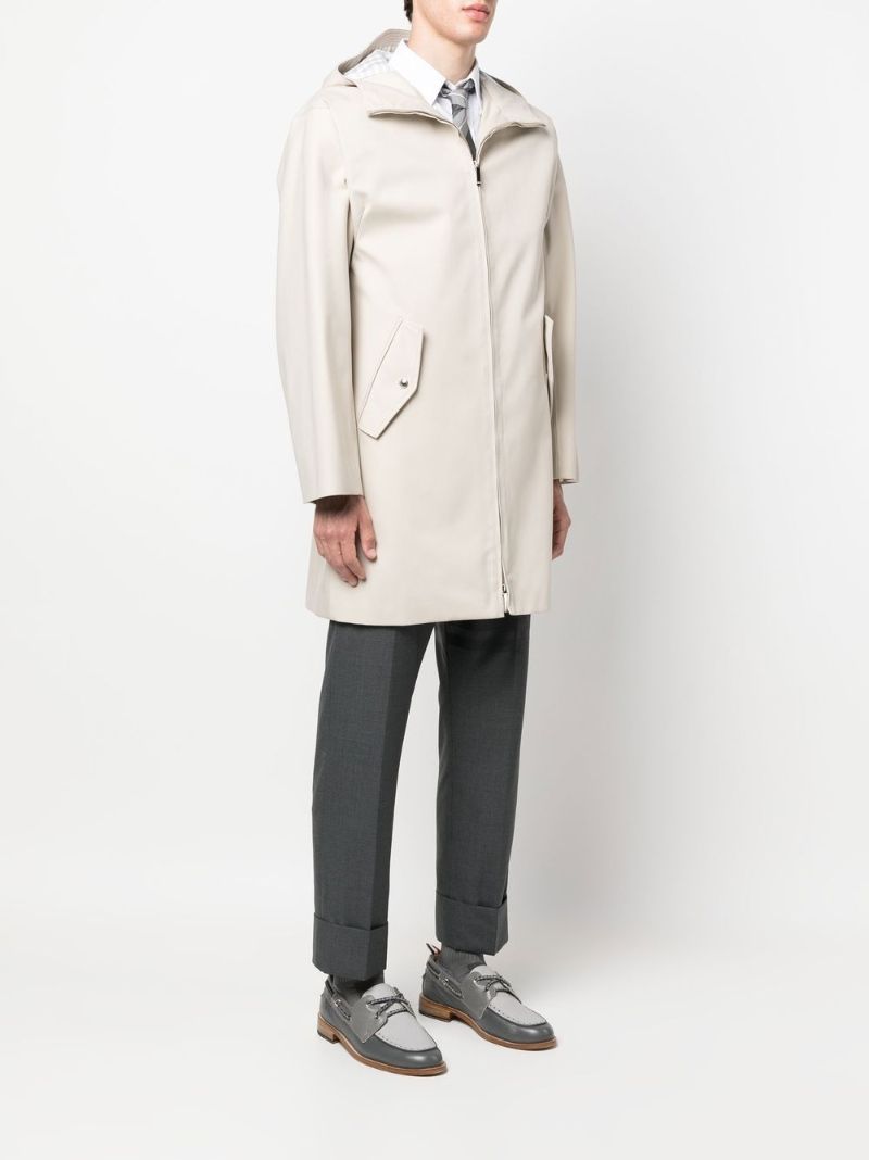 Beige Zip-up Hooded Raincoat