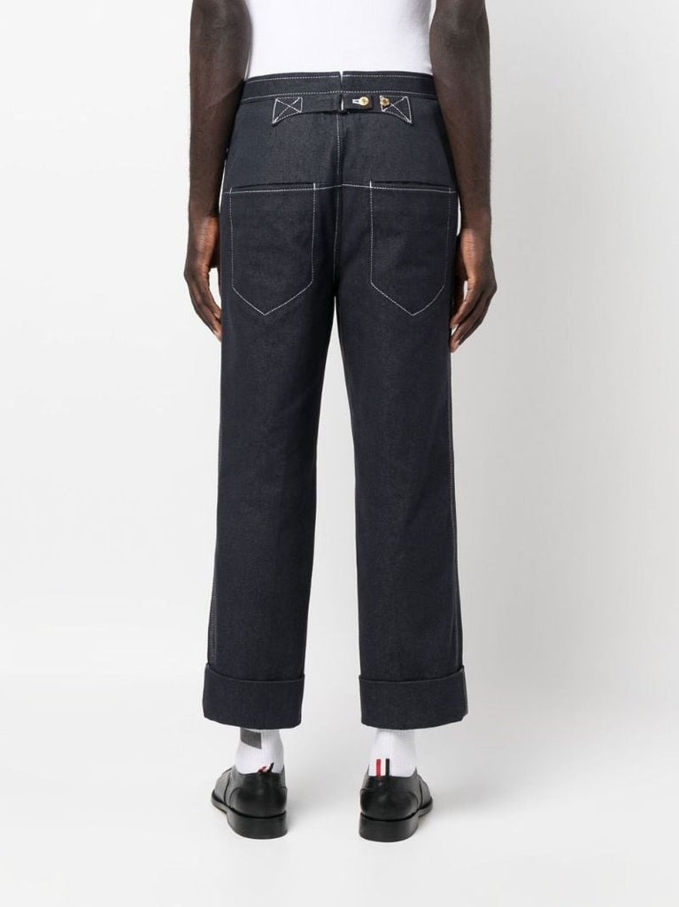 Blue Contrast Stitching Straight-leg Trousers