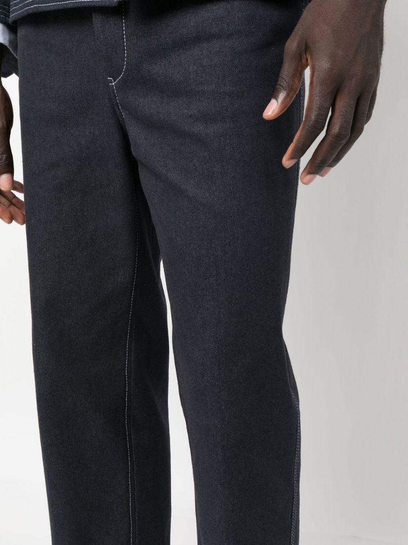 Blue Contrast Stitching Straight-leg Trousers
