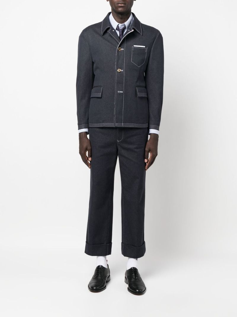 Blue Contrast Stitching Straight-leg Trousers