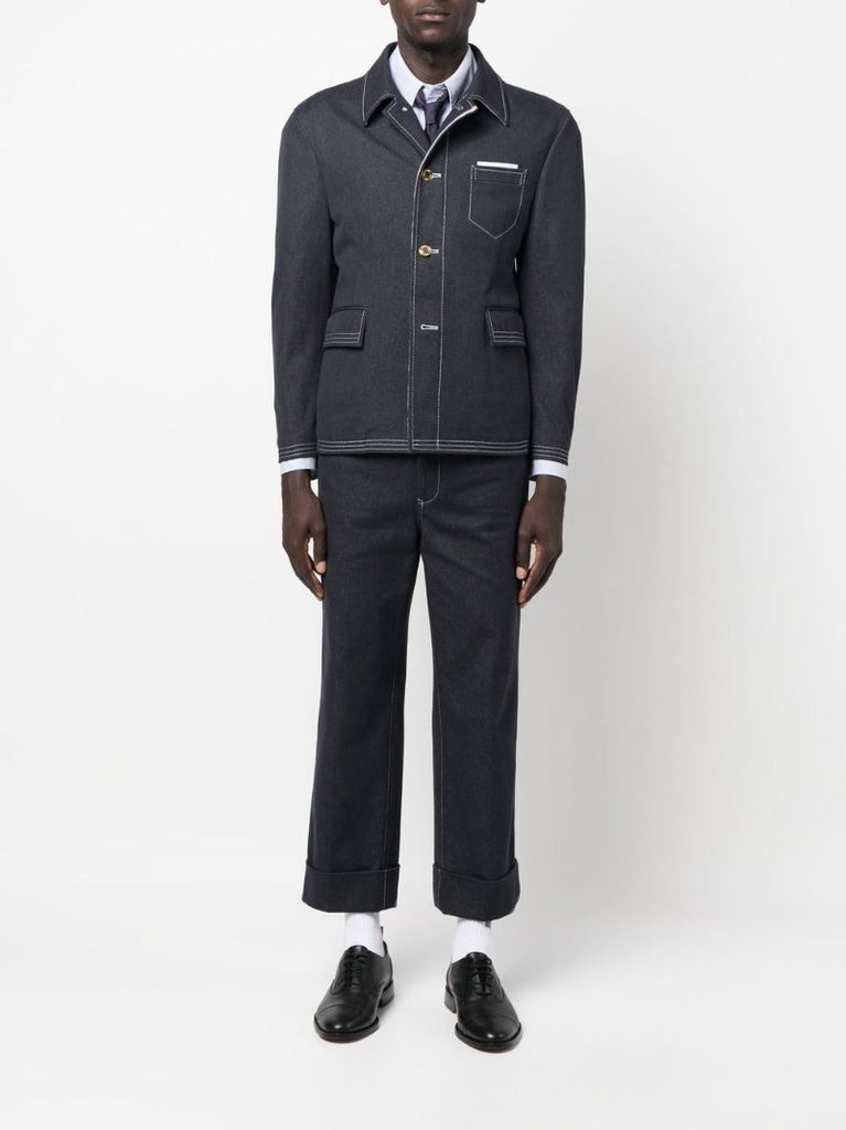 Blue Contrast Stitching Straight-leg Trousers