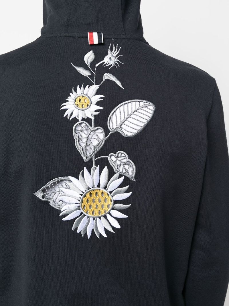 Blue Floral Embroidered Hoodie