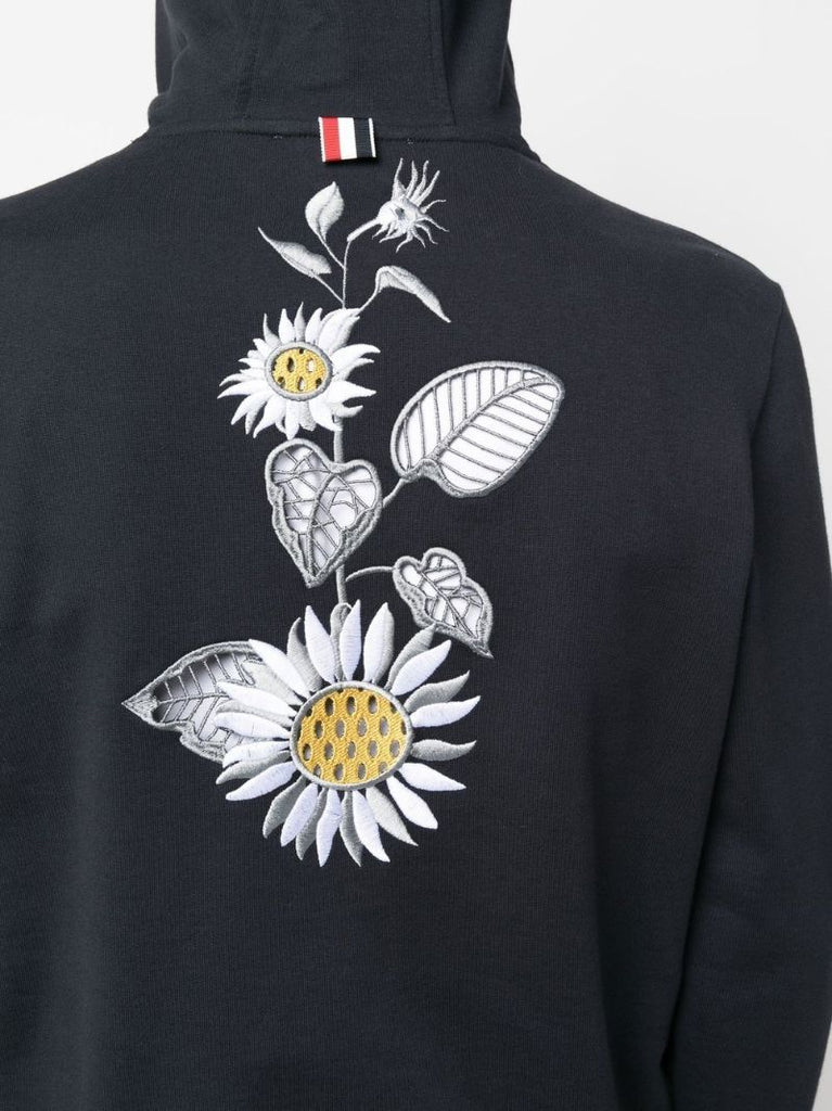 Blue Floral Embroidered Hoodie