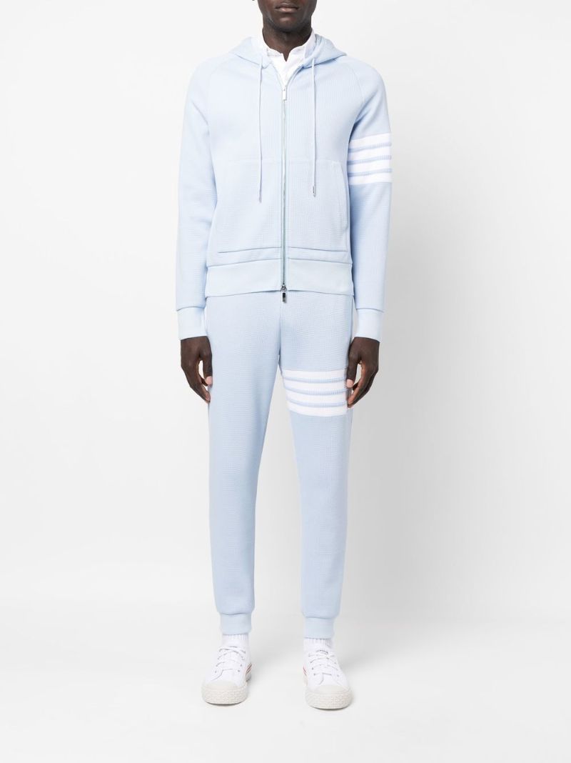 Blue 4-bar Cotton Zip-up Hoodie