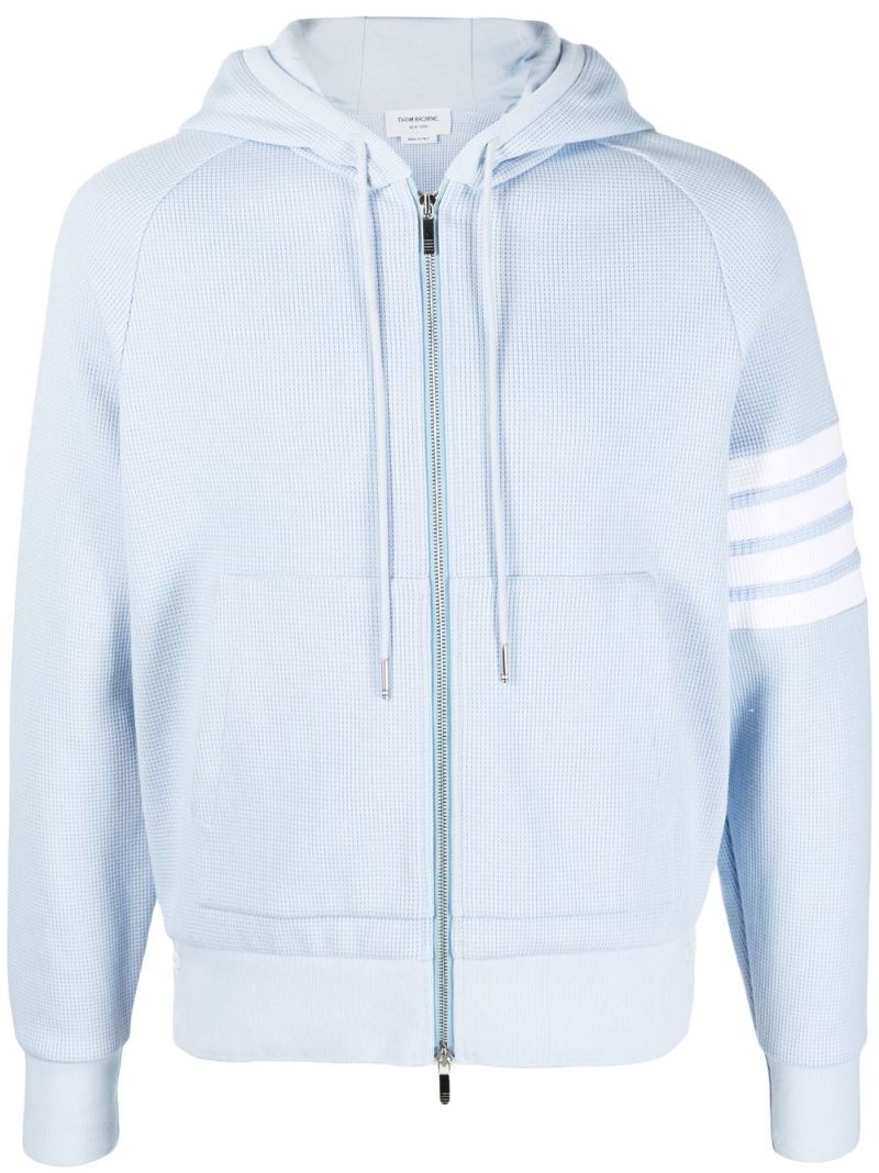 Blue 4-bar Cotton Zip-up Hoodie