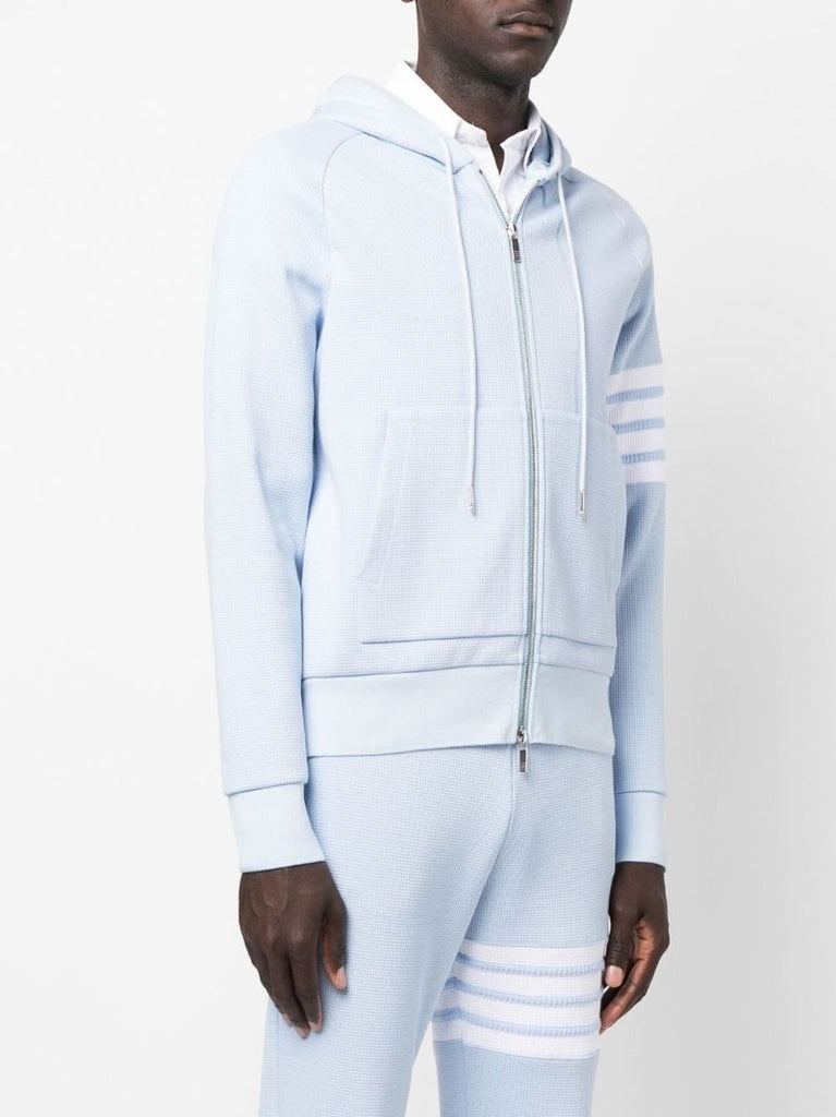 Blue 4-bar Cotton Zip-up Hoodie