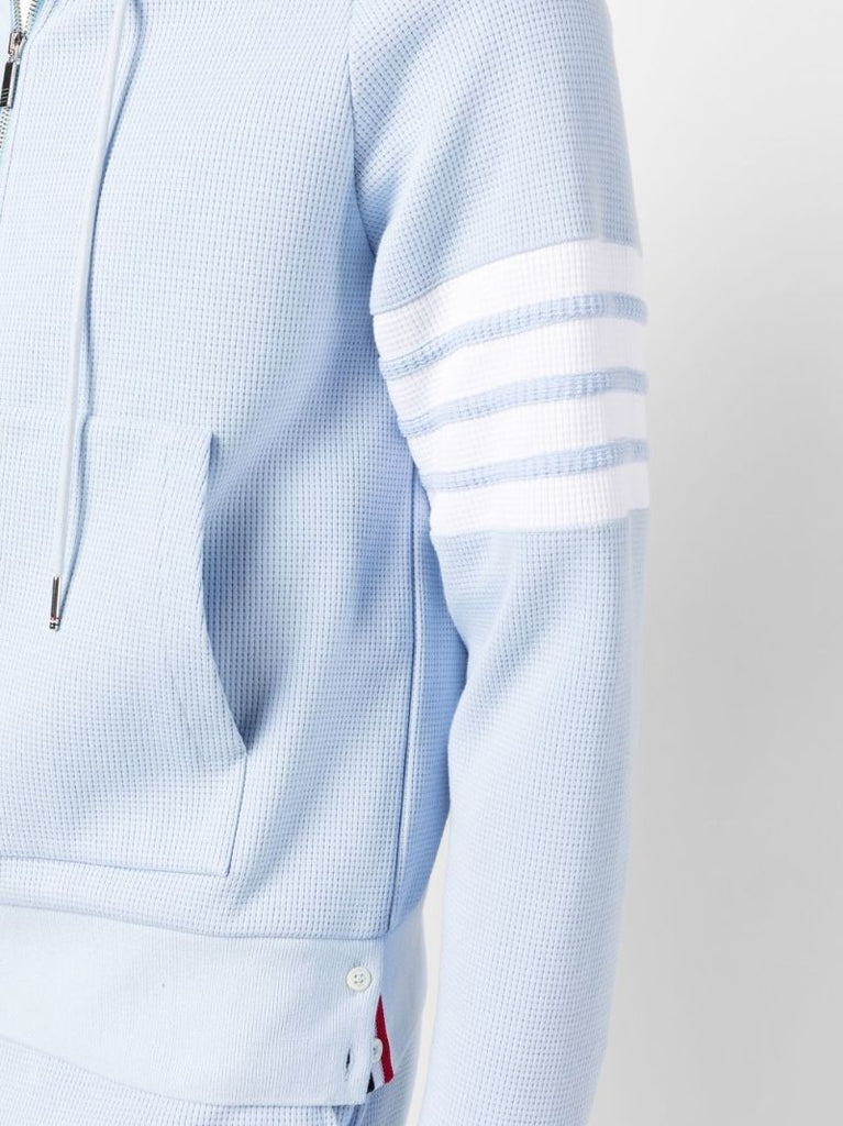 Blue 4-bar Cotton Zip-up Hoodie