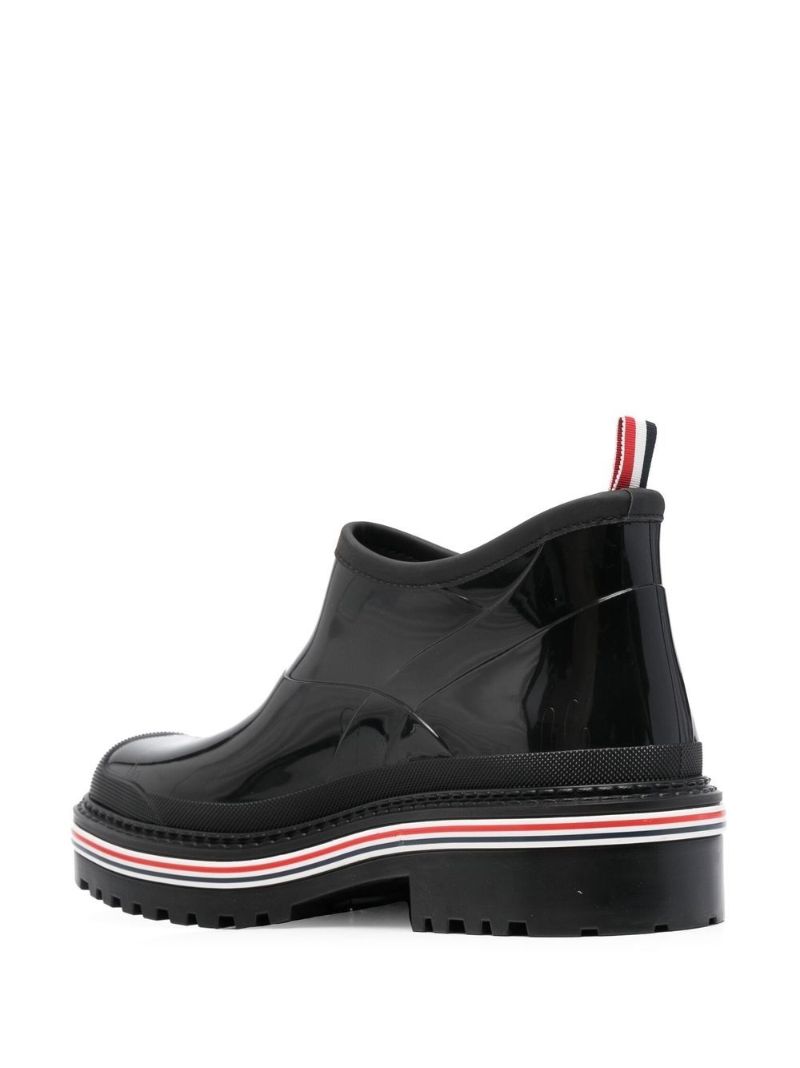 Black Stripe Trim Patent Ankle Boots