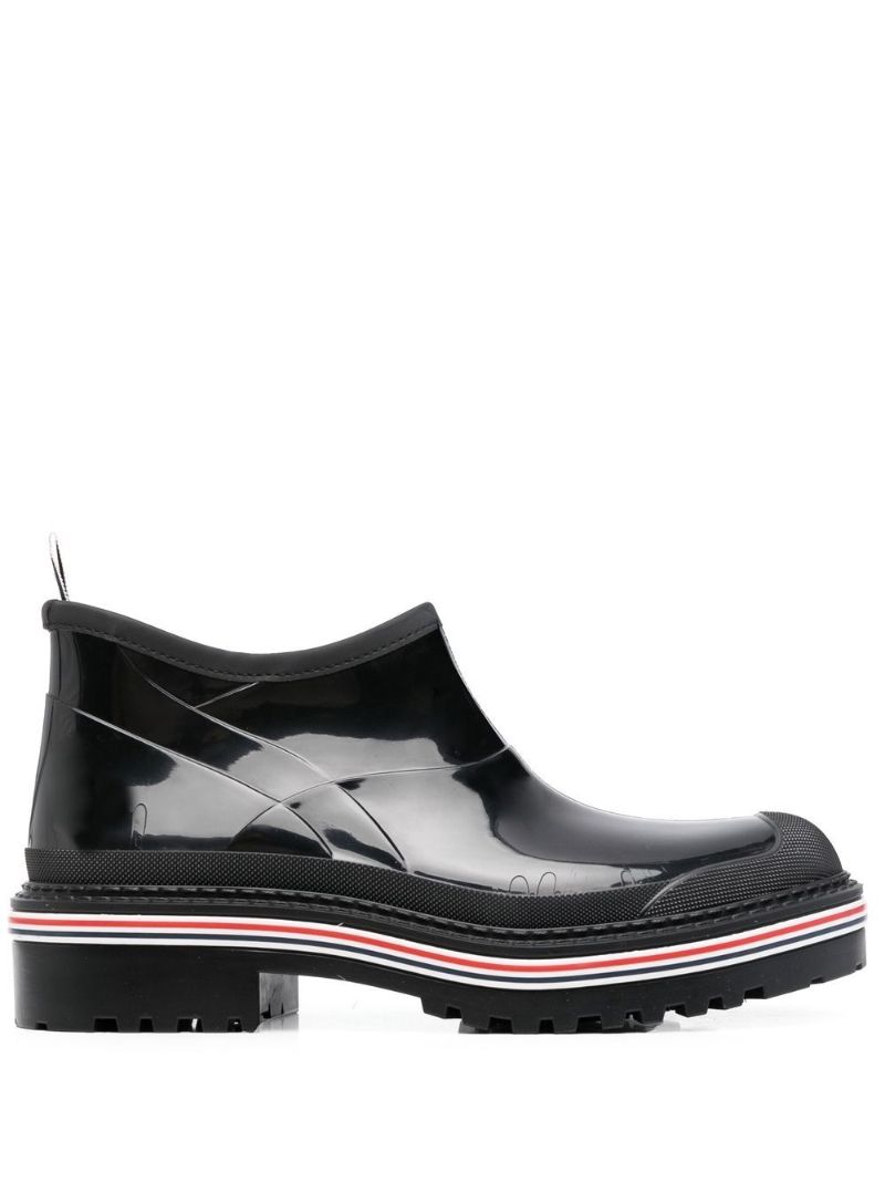 Black Stripe Trim Patent Ankle Boots