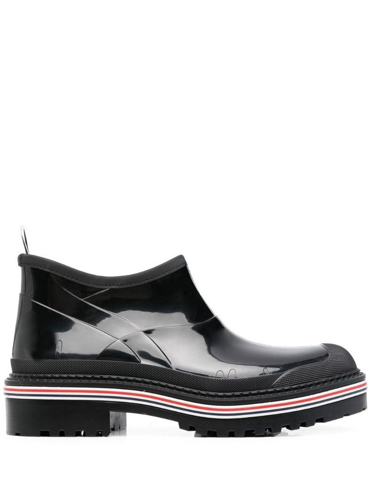 Black Stripe Trim Patent Ankle Boots