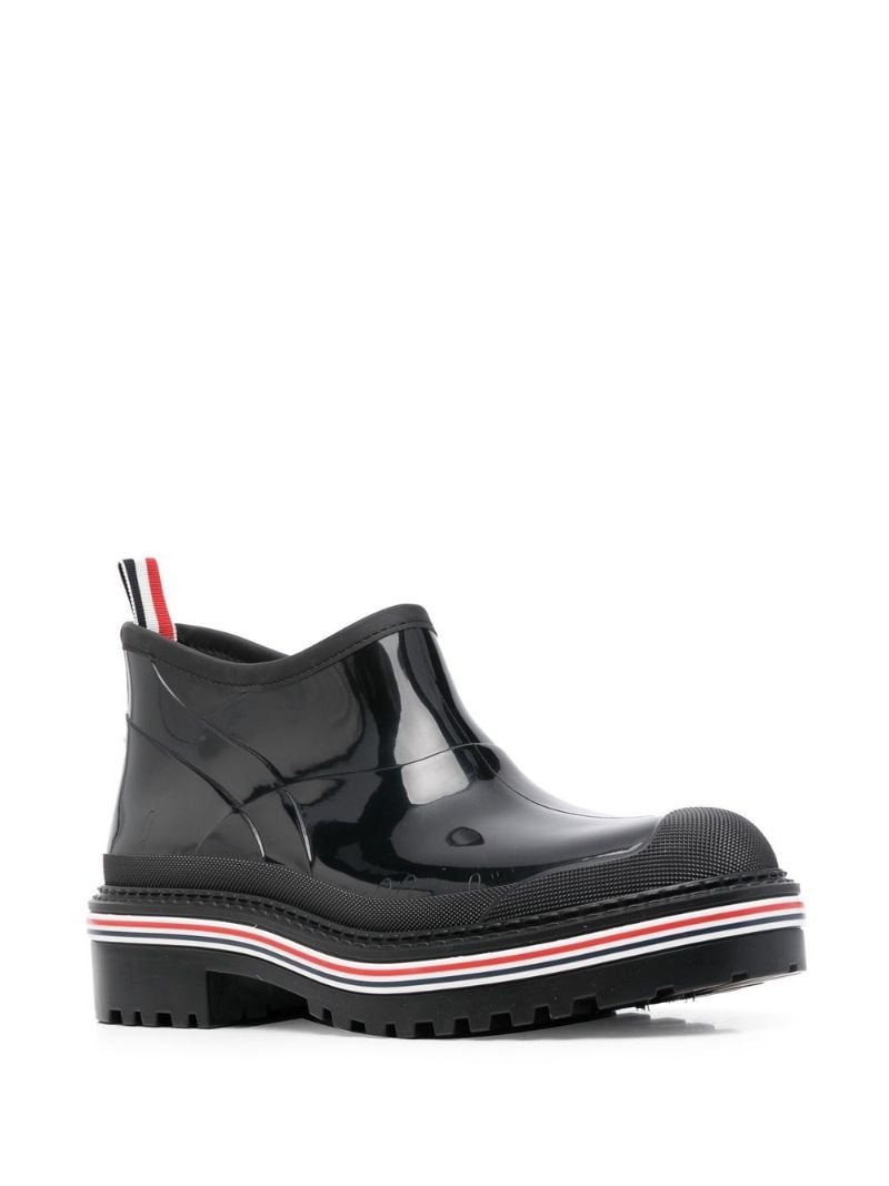 Black Stripe Trim Patent Ankle Boots