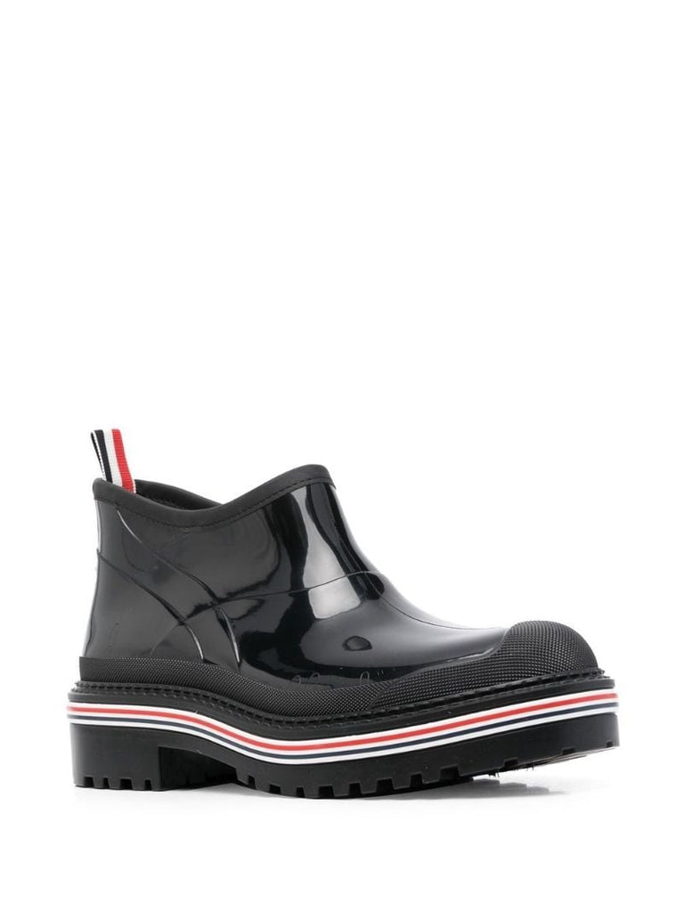 Black Stripe Trim Patent Ankle Boots