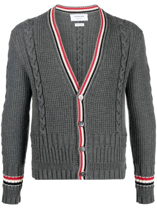 Grey Cable Knit Wool Cardigan