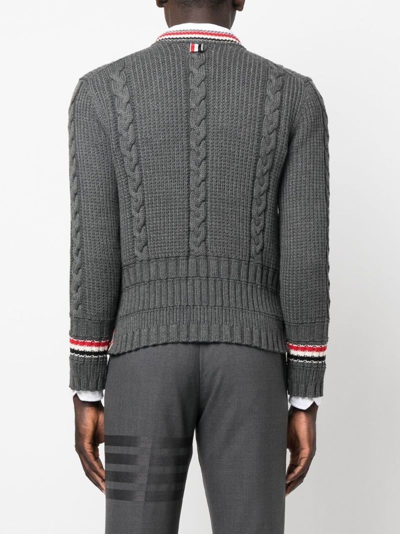 Grey Cable Knit Wool Cardigan