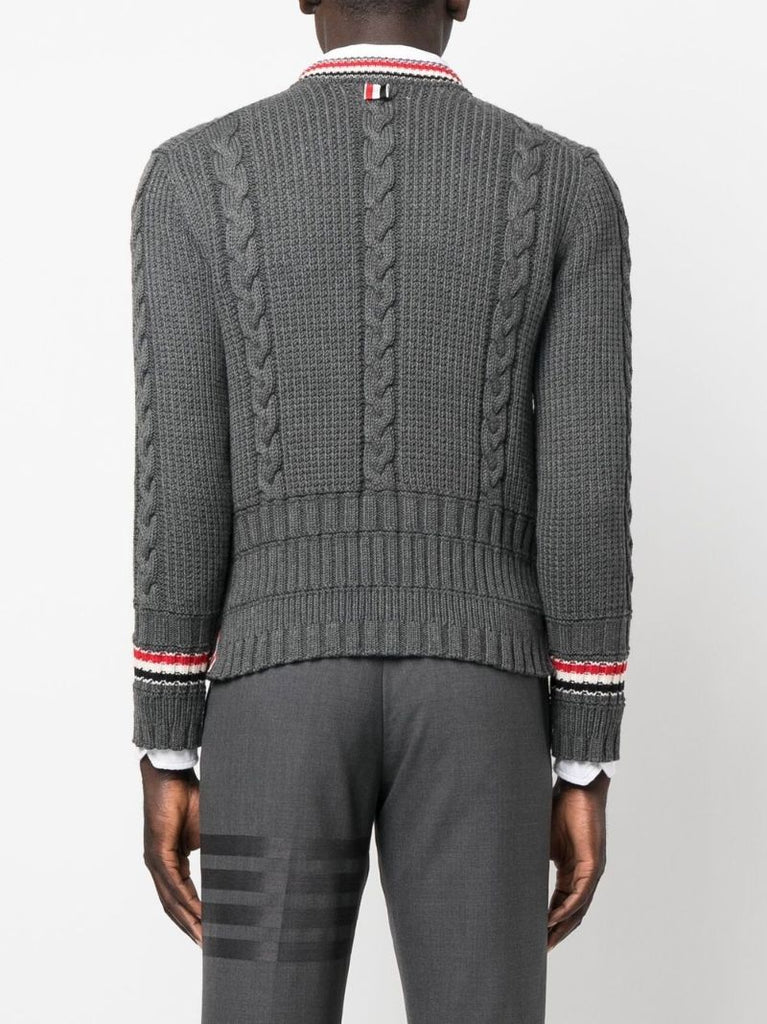 Grey Cable Knit Wool Cardigan
