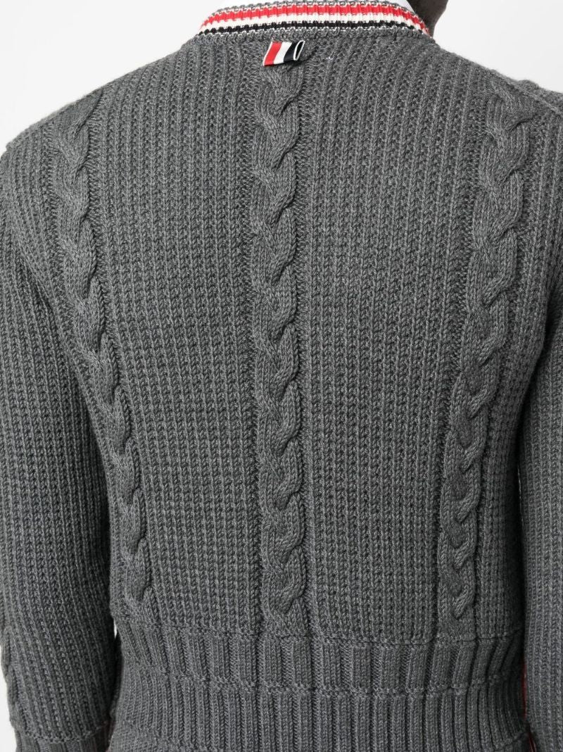Grey Cable Knit Wool Cardigan