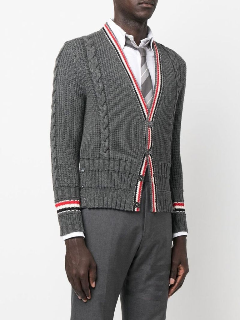 Grey Cable Knit Wool Cardigan