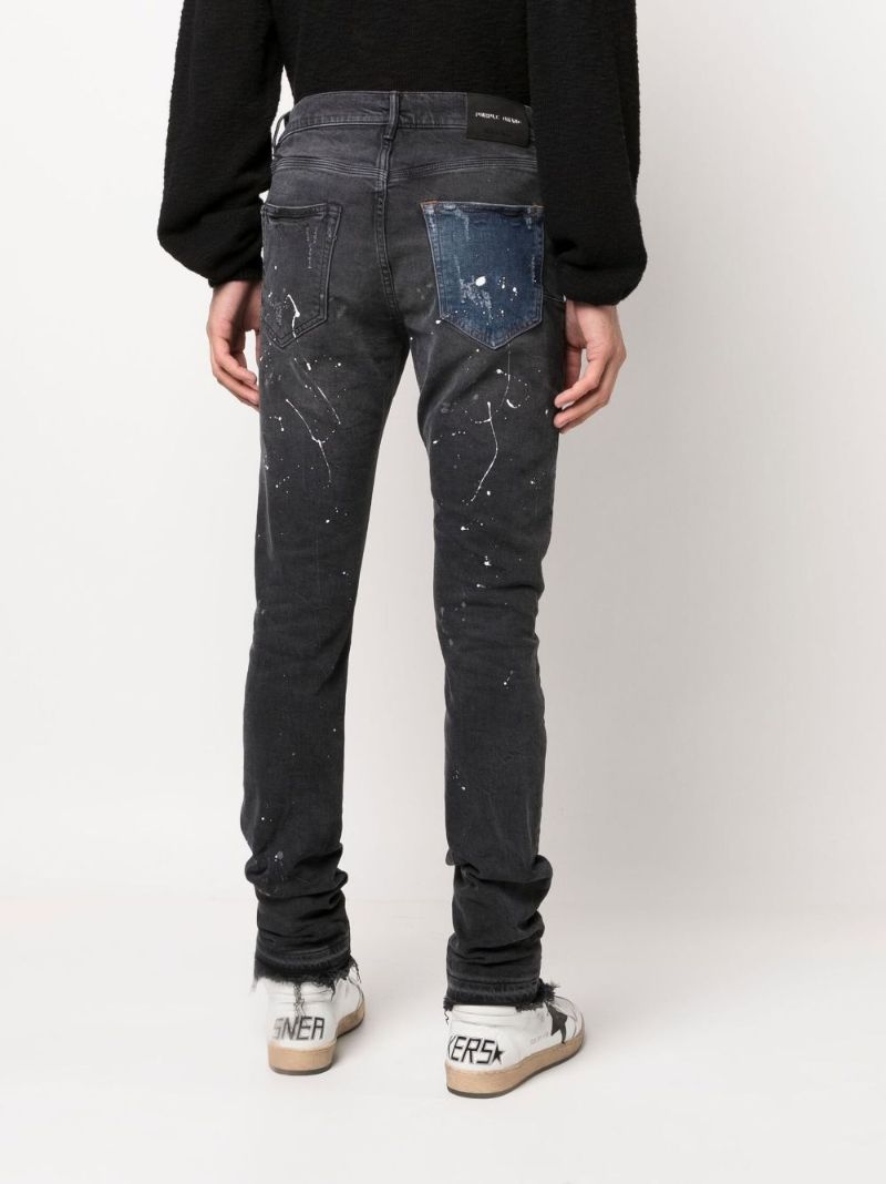 Bllack Colourblock Paint Splatter Slim-leg Jeans
