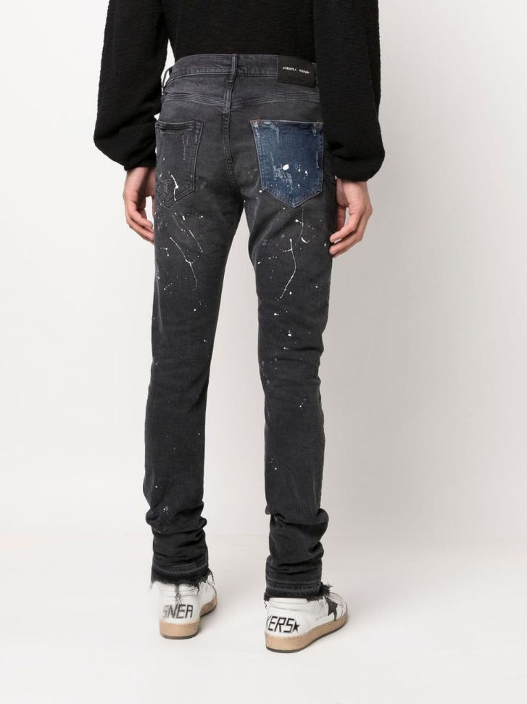 Bllack Colourblock Paint Splatter Slim-leg Jeans