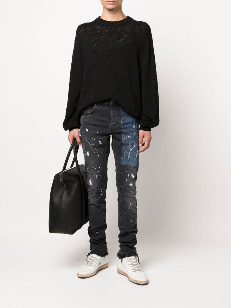 Bllack Colourblock Paint Splatter Slim-leg Jeans