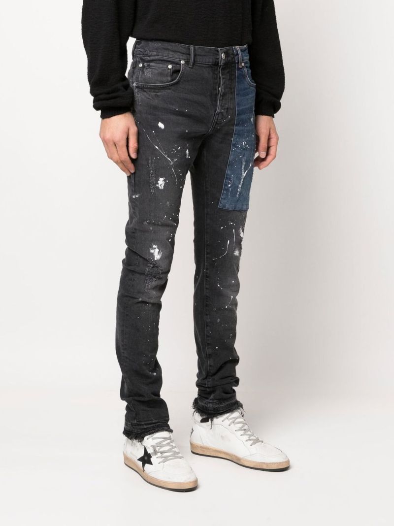 Bllack Colourblock Paint Splatter Slim-leg Jeans