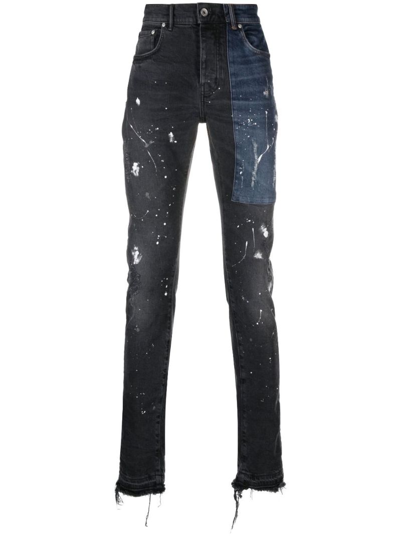 Bllack Colourblock Paint Splatter Slim-leg Jeans