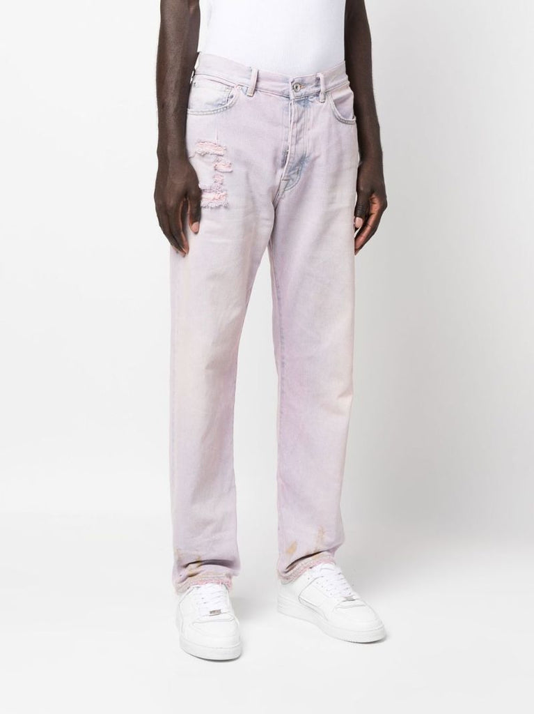 Pink Distressed Straight-leg Jeans